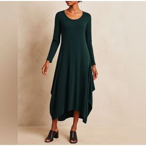 NWT Bryn Walker Forest Green Lagenlook Barrel Midi Dress 2X Minimalist Modest